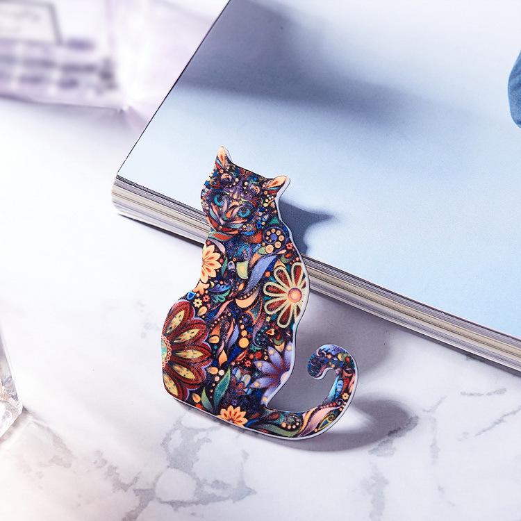 Retro Cat Brooch - European & American Style, Fashionable Acrylic Animal Pin