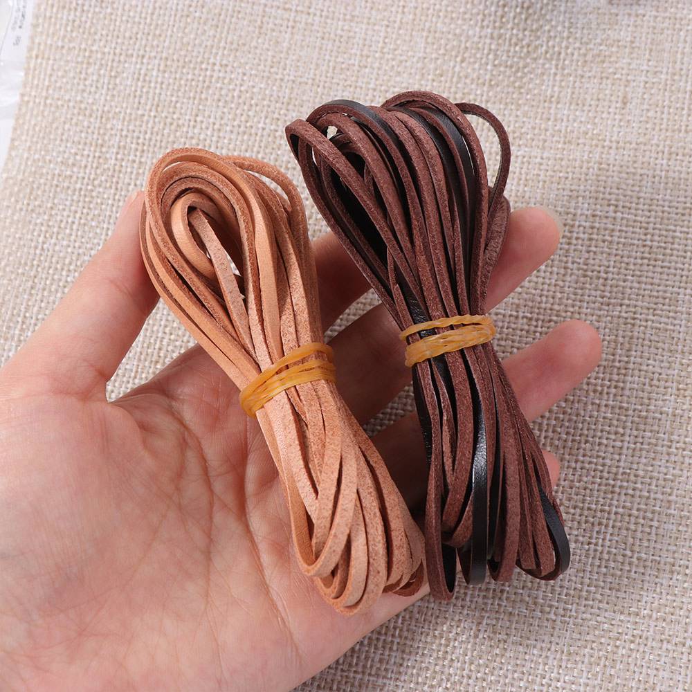 5 Yards Braiding String Flat/Round Natural Leather String  DIY Necklace Bracelet Accessories