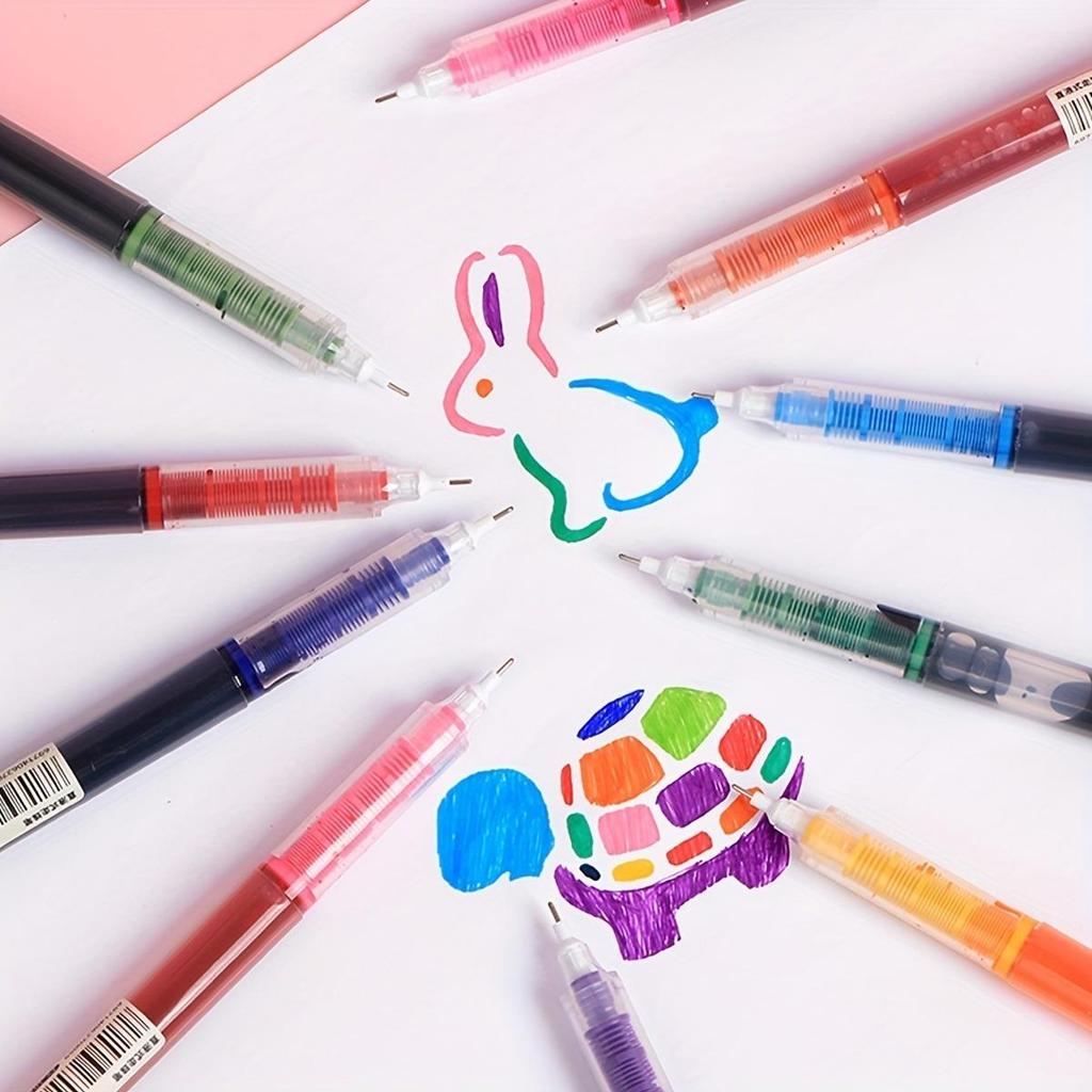 12 Color 0.5mm Straight Liquid Ballpoint Pen, Quick Drying Color Neutral Pen, Needle Tip Carbon Pen, Water-based Large Capacity Neutral Pen