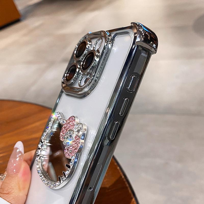 3D Kitty Mirror Electroplate Shockproof Phone Case for Samsung Galaxy A17 A55 A35 A15 A05 A24 A54 A14 A13 A52 A51 With Bracelet