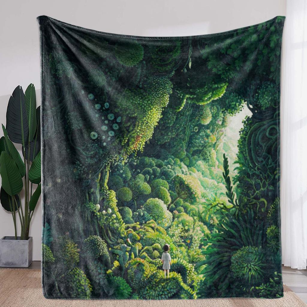 pc Blanket Retro Green Plant Forest Print Blanket Warm and Comfortable Soft Blanket Suitable for Sofa Bed Sofa Car