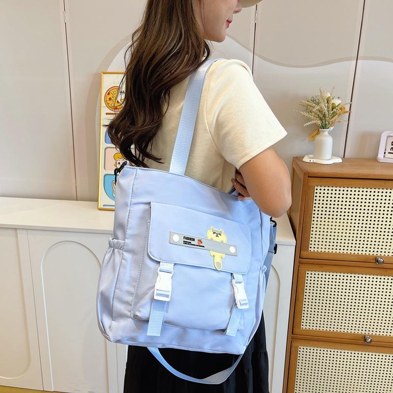 Student large-capacity portable make-up bag, simple solid color casual shoulder bag, junior high school student handbag