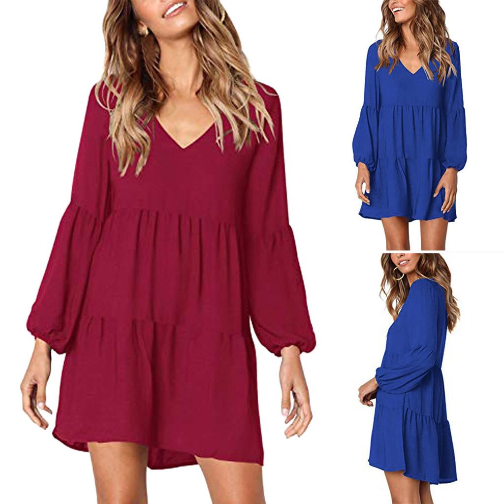 

Модное женское однотонное платье с длинным рукавом и v-образным вырезом с драпировкой до колен