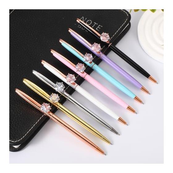 PATIKIL 2pcs Black Ink Ballpoint Pens, Crystal Diamond Twist Metal Pens 1.0mm Medium Point, Gold for Notes, Journaling, Gifts, Office
