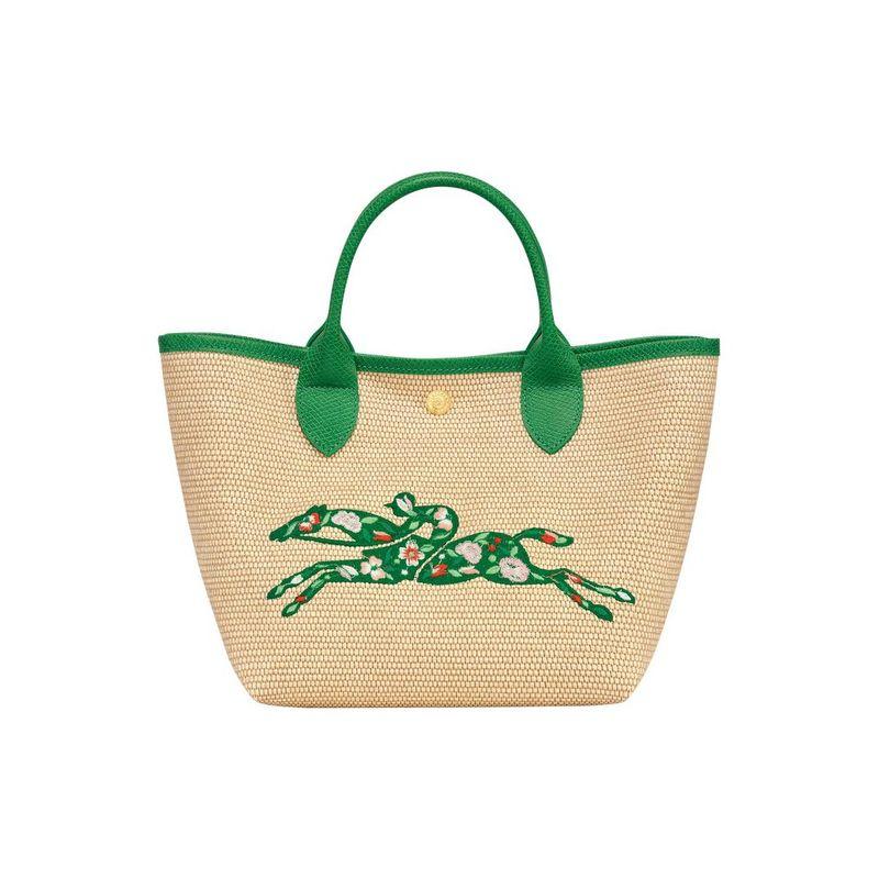 Longchamp Le Pliage 21 Embroidered Snap Closure Canvas And Leather Trimmed Tote Bag Women Tote Bag Green 10144HCE129
