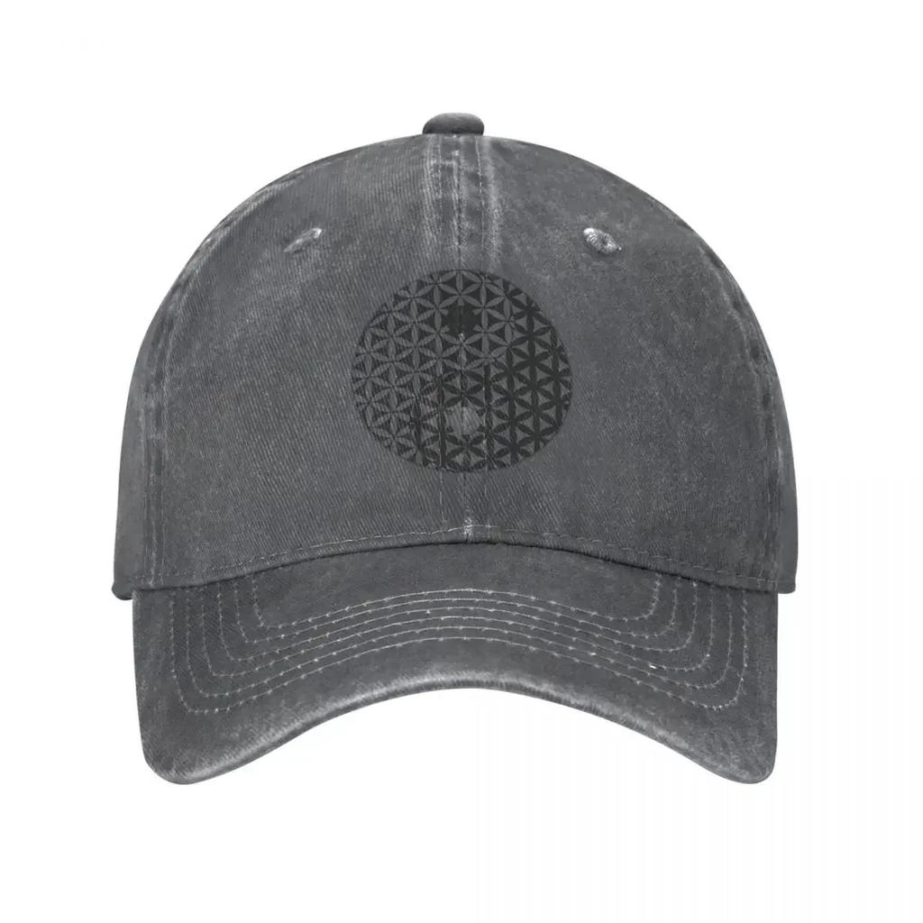 Flower Of Life Space Time Tai Chi Yin Yang Baseball Caps Casual Distressed Denim Earth Tao Sun Cap Unisex Style Workouts Hat Cap