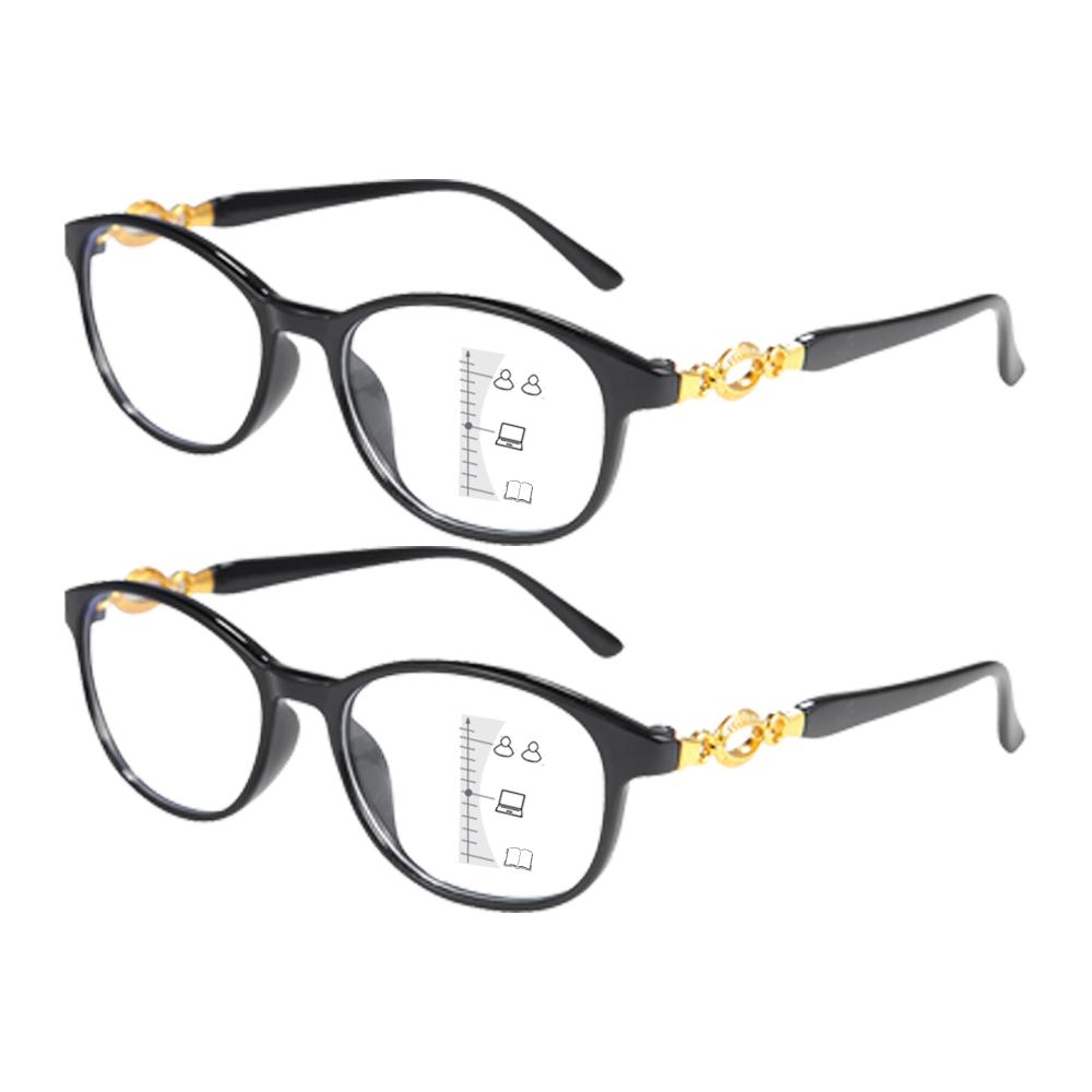 2pcs 3-in-1 Progressive Reading Glasses for Women Computer & Reading Use Glasses with Prescription Strengths +1.0 to +3.0
