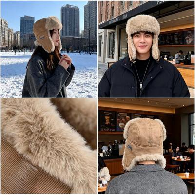 Chapeau d'hiver épais Lei Feng Daifa pour hommes et femmes, coupe-vent et chaud, protection des oreilles, chapeau de cyclisme, autocollant en peluche, chaîne, chapeau en coton