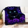 "Enchanted Black Cat with Stars and Roses Wall Art Print"Blanket Flannel Throw Blanket for Sofa, Bed, Travel, Camping, Office