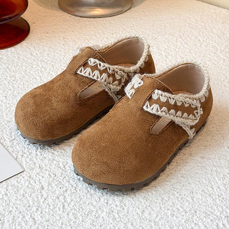 Girls' Winter Retro Fleece-Lined Non-Slip Birkenstock Loafers, Fashionable British Style