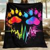 1pc Rainbow Paw Print Heartbeat Fleece Blanket Pet Lover Design Colorful Animal Footprint Throw Cover Gift for Dog Cat Owners