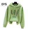Fall Winter Hoodie Feather Print Long Sleeve Thick Loose Soft Drawstring Hooded Unisex Keep Warm Casual Elastic Cuff Women Men Hoodie