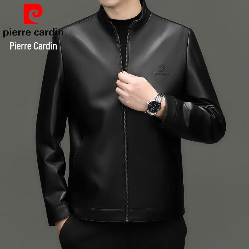 Pierre Cardin Men's Stand Collar Genuine Lambskin Leather Jacket