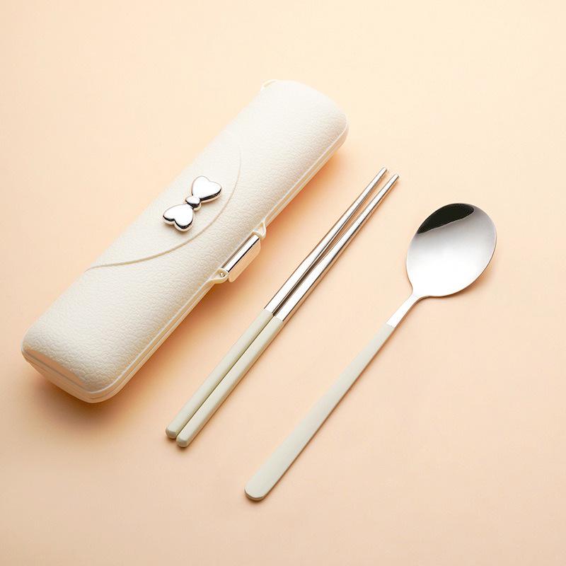 304 Stainless Steel 3-Piece Cutlery Set: Fork, Spoon, Chopsticks – Portable for Camping, Travel, or Student Use.