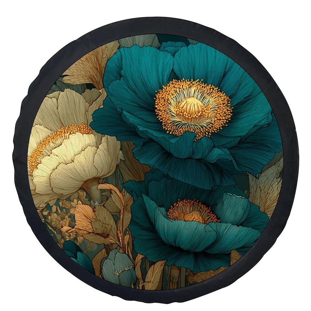 1pc Blue Poppy Garden Tire Cover - Stylish Wheel Protector With Vibrant Floral Design, Durable Polyester, Fits Most Cars, Perfec