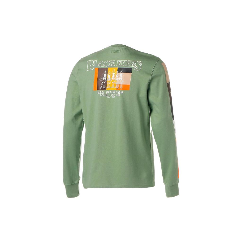 Puma FW22 Round Neck Solid Color Letter Floral Print Long Sleeve T-Shirt Men Tops Green 537804-01