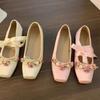 Fashion Women Flats Bow Marie Janes Shoes  New Lolita Dress Square Toe Shoes Designer Walking Sandals Female Elegant Zapatos