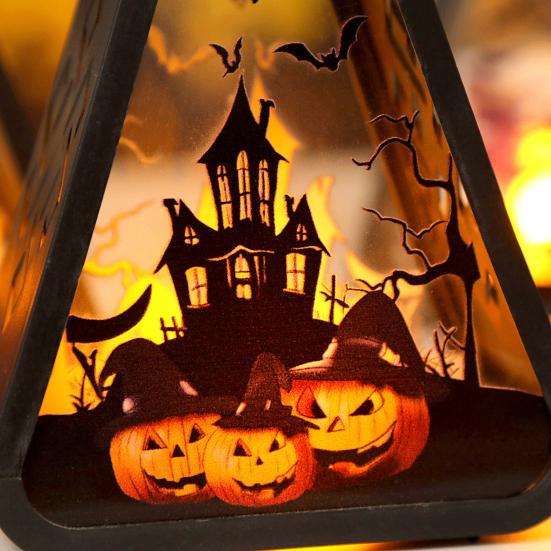 Halloween Håndholdt LED-lanterne Bærbar Nattlampe med Gresskar Slott Heks Mønster Batteridrevet Halloween-lampe for Innendørs Utendørs Festdekor