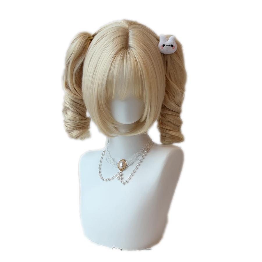 Synthetic Short Lolita Cosplay Christmas Halloween Bob Wig Wave Female Wig with Ponytail Natural Fake Hair for Women