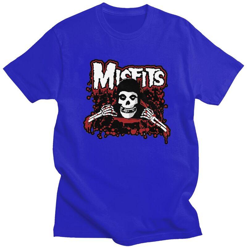 Custom Horror Punk Rock Misfits Skull Tshirts for Men Short Sleeve T Shirt Fashion Tshirt Slim Fit 100 Cotton Tee Gift Idea
