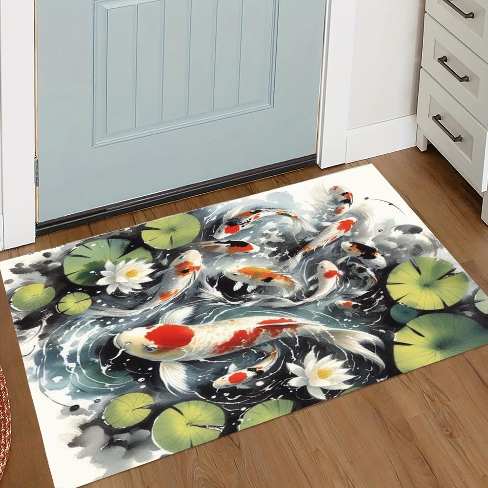 Koi Fish Print Welcome Entrance Doormat Home Decor Carpet Indoor Outdoor Floor Mat Living Room Bedroom Bath Kitchen Rug