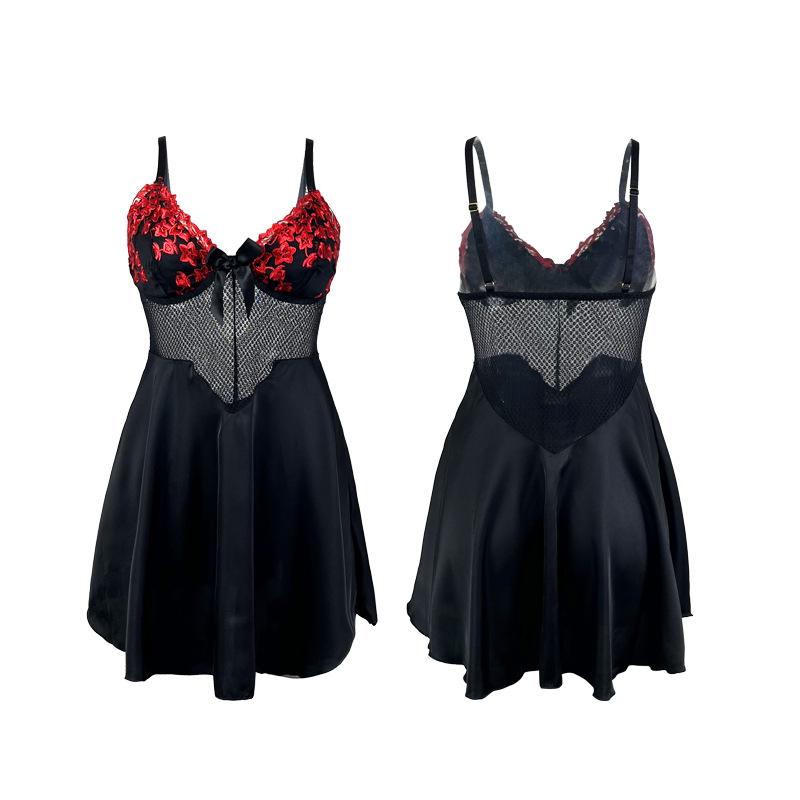 Spitzenstickerei Camisole Nachthemd Eingebauter BH Mesh Durchsichtig Tiefes V Sexy Damen Loungewear 541 Stützend Verführerisch Nachtwäsche Entwickelt für Komfort