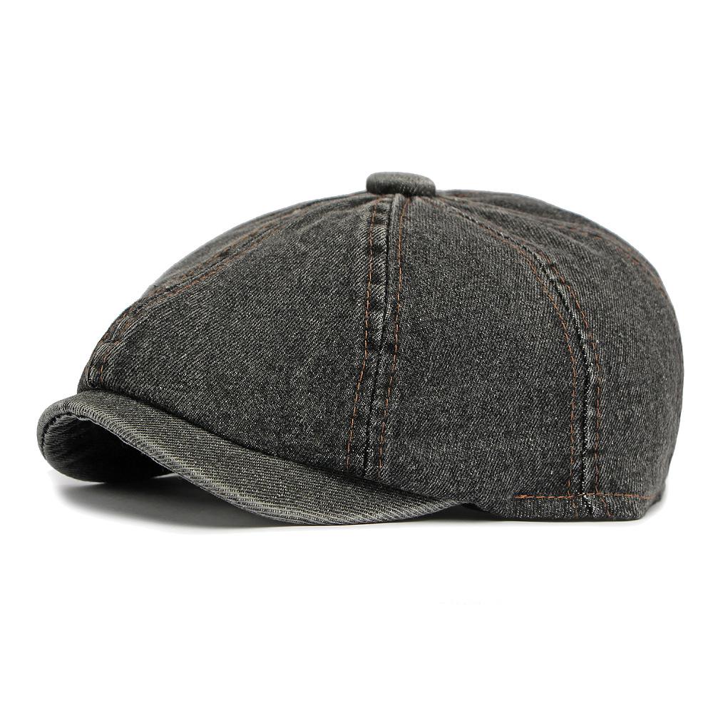 British Style Denim Octagonal Cap Men Women Beret Solid Color Retro Painter's Cap Newsboy Cap