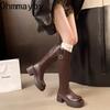 Winter Height Increase Knight High Women Boots Platform Thick Heels Shoes Female Belt Buckle Long Booties  De Muje