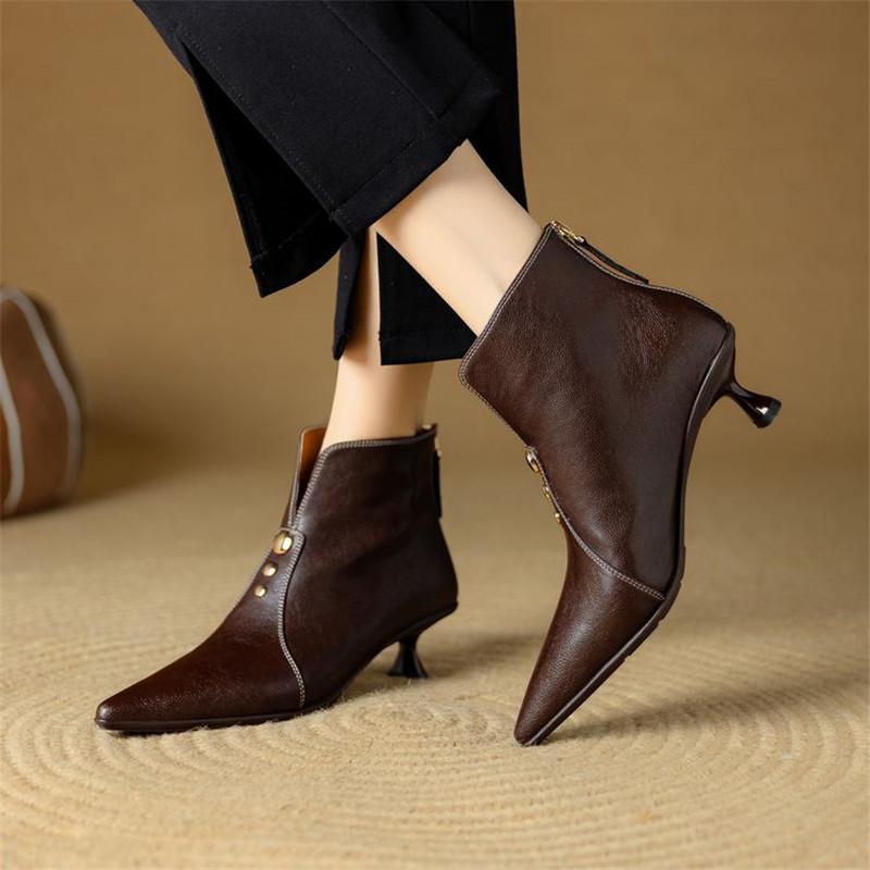 Fashion New Autumn Winter Split Leather Women Boot Shoes for Women Pointed Toe Fashion Boot Handmade High Heels Ankle Boot Zapatos Mujer