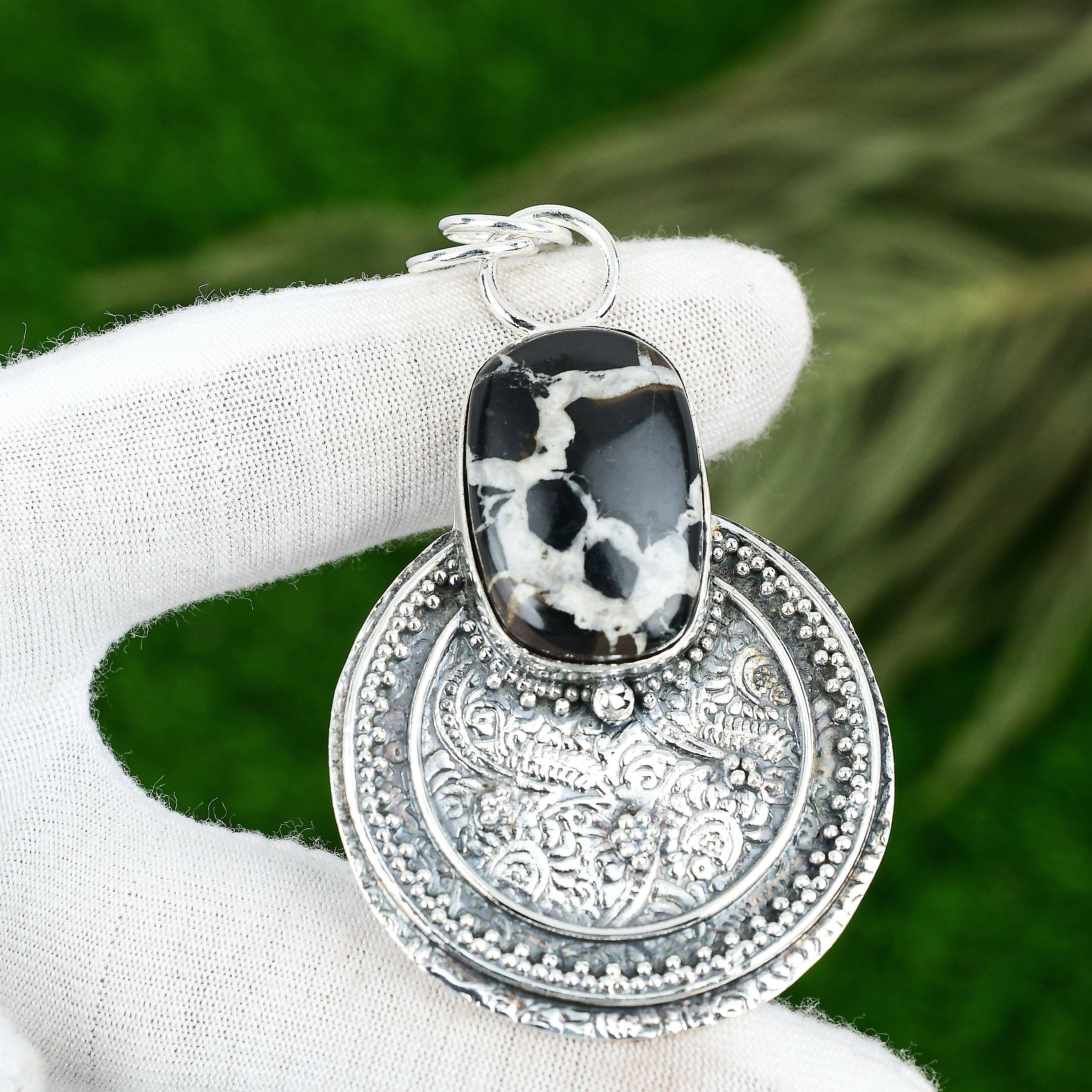 Sisters Day Deal Moroccan Mud Crack Fossil Stone New Pendant Jewelry 925 Silver