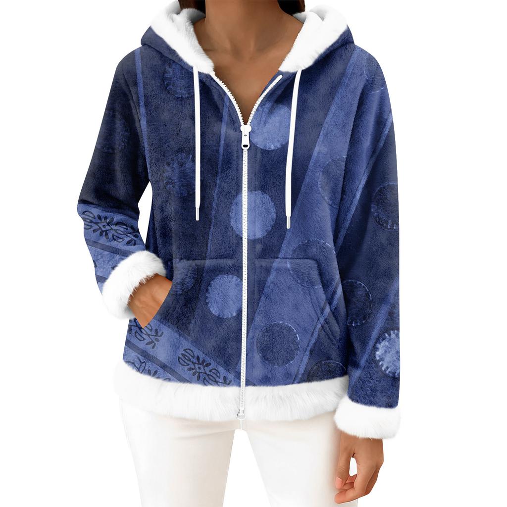 Women's Casual Fashion Long-Sleeved Zip-Up Fleece Hooded Cardigan