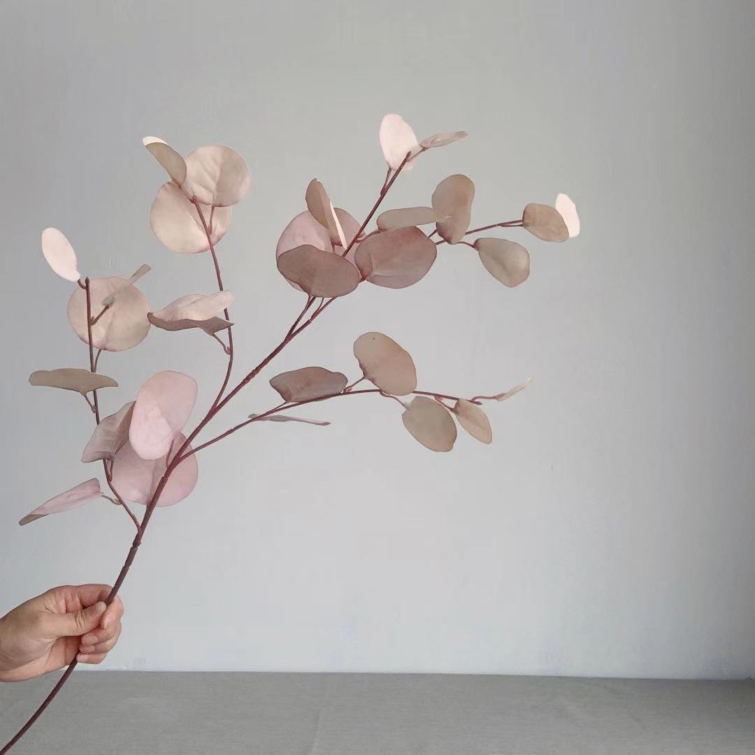 Gesimuleerde Appelbladeren Eucalyptus Kunstbloemtakken Huis Zachte Decoratie Bruiloftzaal Indeling Zijden Bloemstuk paars