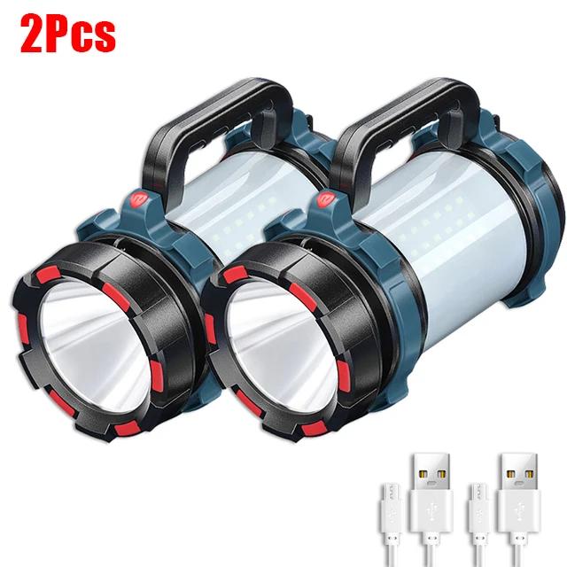 High Power Led Flashlights Usb Rechargeable Powerful Searchlight With Side Light Outdoor Camping Fishing Ultra Bright Hand Lamp