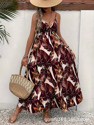 Summer V-neck Print Halter Sleeveless Print Fashion Dress