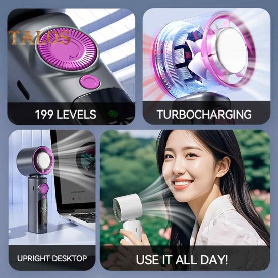 Handheld Turbo Fan Digital Display 199 Speeds 13000RPM Strong Airflow Low Noise Rechargeable Portable Mini Cooling Fan