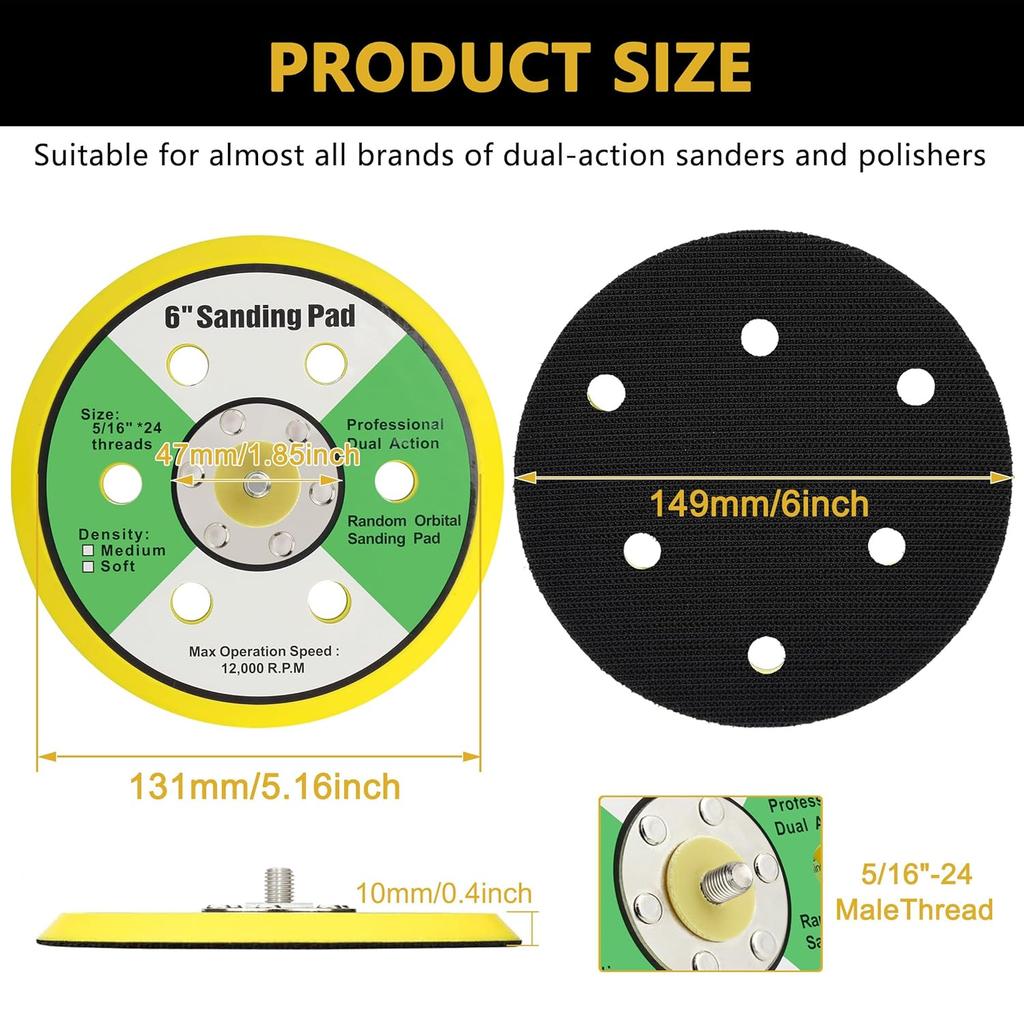 Ouya 2PCS 6 Inch 6-Hole Backing Pads 5/16"-24 Threads Polishing Buffing Plate for Dual Action Polisher