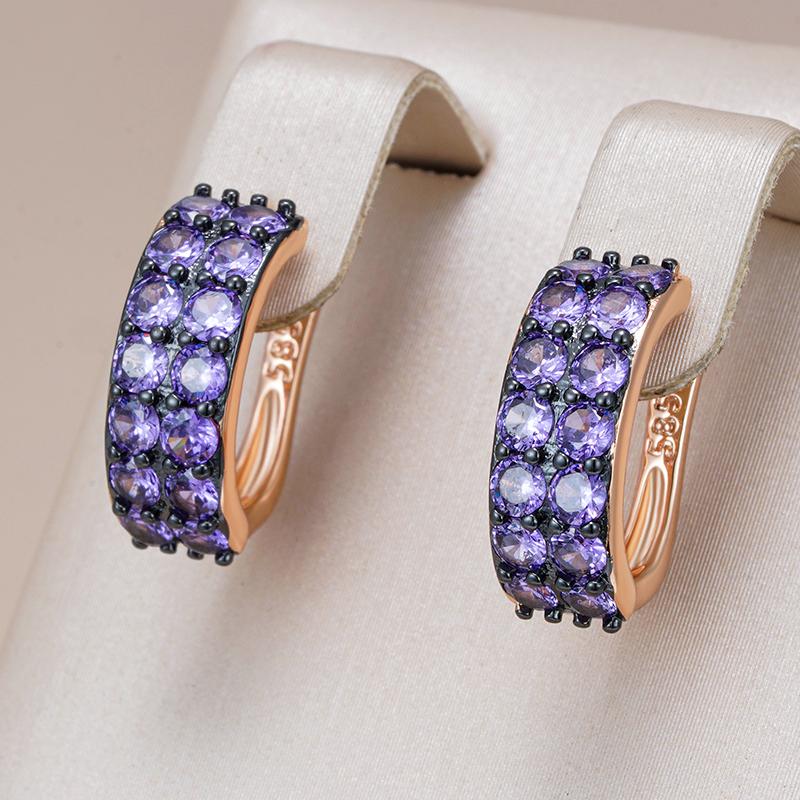 Shiny Purple Natural Zircon English Earrings For Women  Rose Gold And Black Gold Plating Wedding Vintage Jewelry