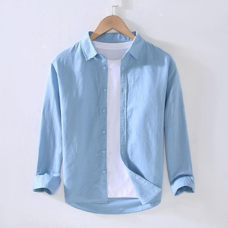 Men's Long Sleeve Casual Cotton and Linen Shirt - Thin Style, Loose Fit, White for Spring and Autumn