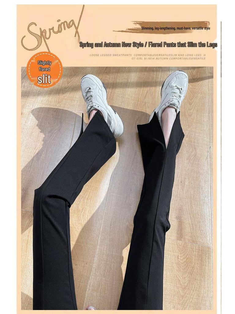 Women's Flared High Waist Bell Bottom Trousers - Casual, Loose, Wide Leg with Spring/Autumn Slit Drape.