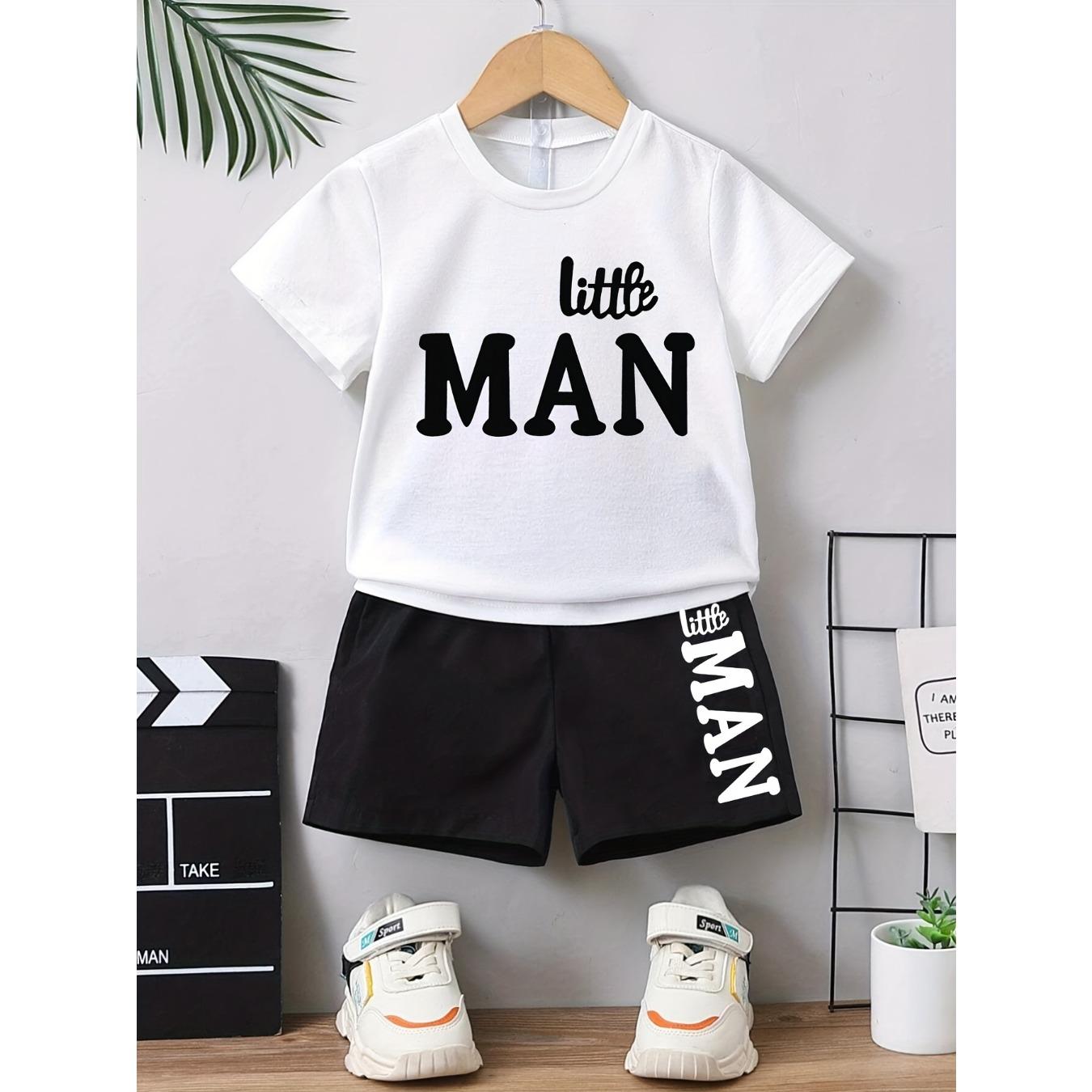 

Boys Little Letter Print Short Sleeve T-Shirt and Shorts Set Casual Printed Set 5-6Y