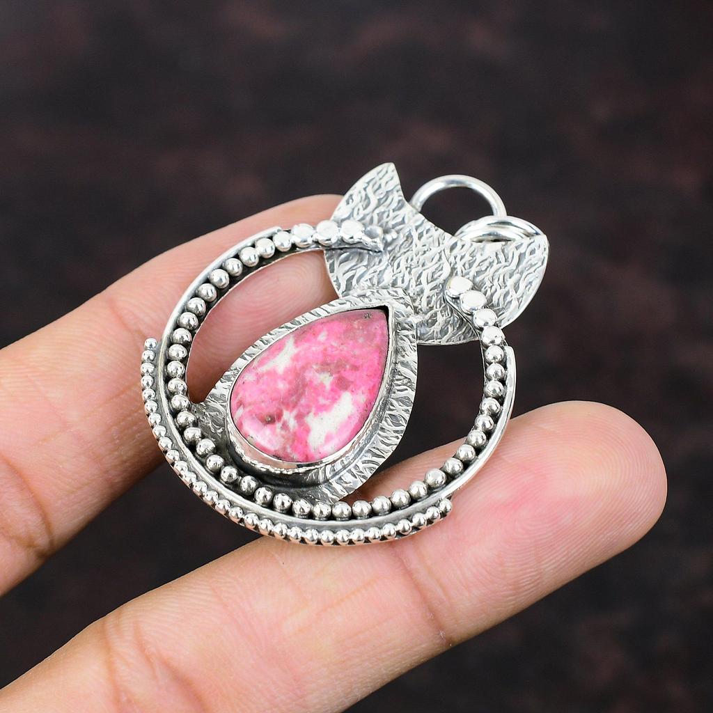 Thulite Pendant 925 Sterling Silver Pendant Top Quality Gemstone Jewelry Handmade Elegant Pendant Gift For Her Ethnic Pendant Silver Jewelry
