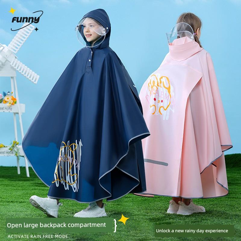 Children's Poncho Raincoat for Boys and Girls, Full-Body Waterproof with Backpack Space, Suitable for Older Children and Students, Special Pullover