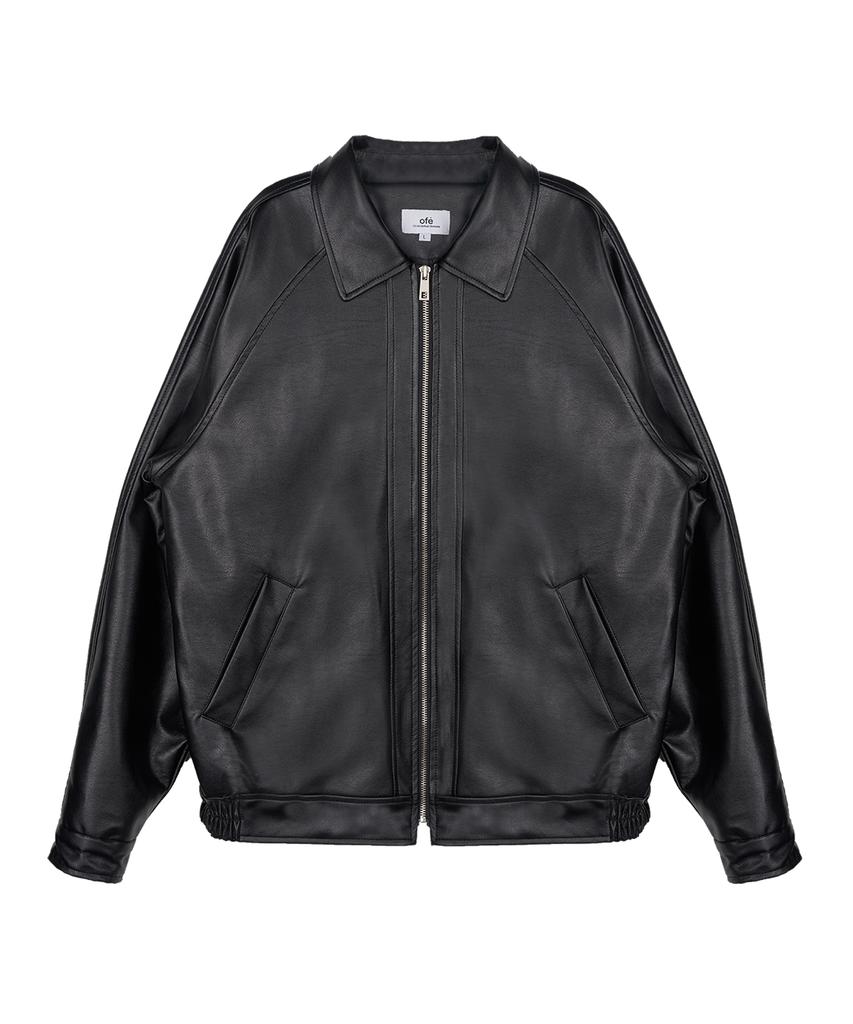 Ofe Oversized Vegan Leather Raglan Single Jacket (Black)