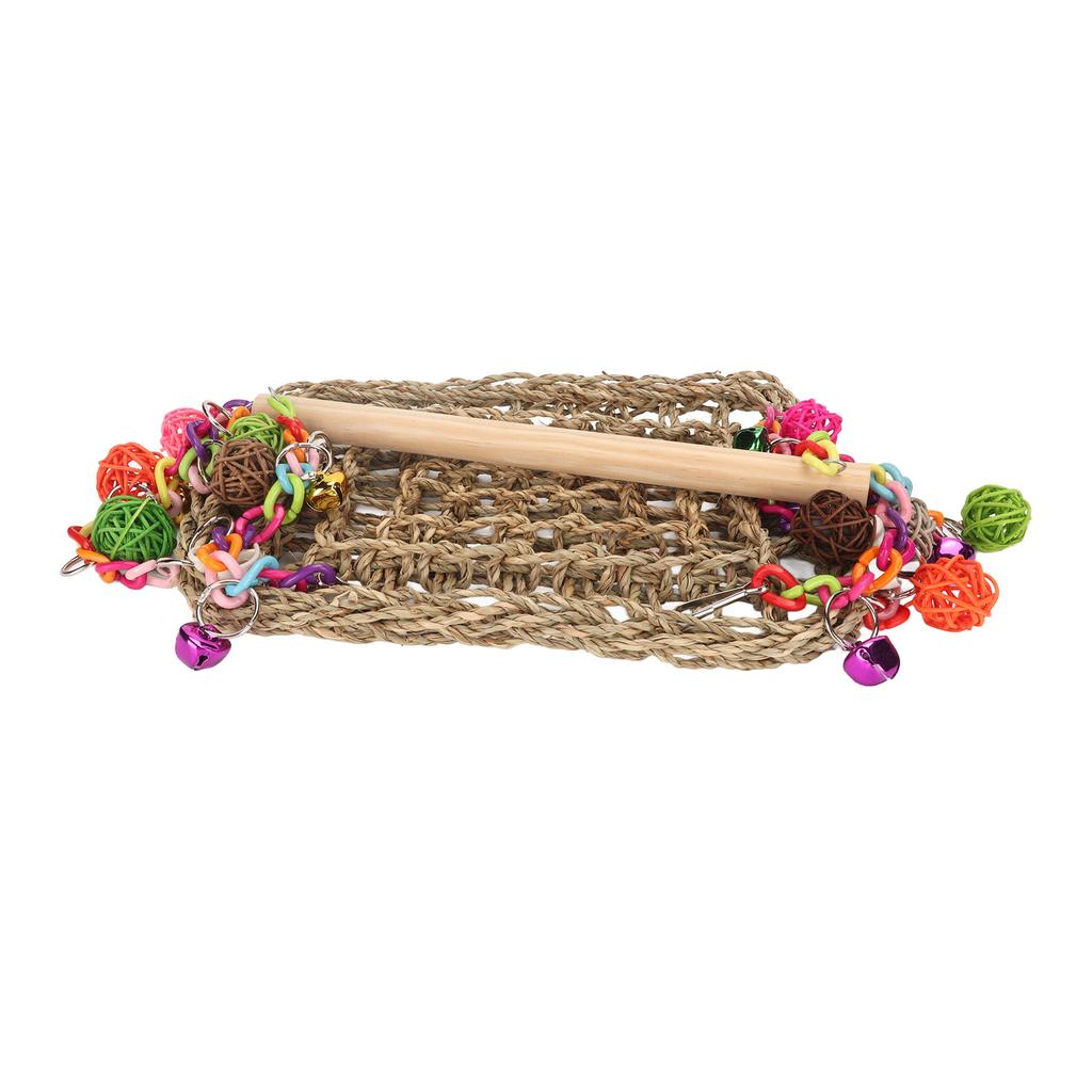 Bird Seagrass Swing Toys Colorful Rattan Balls Double Layer Parrot Climbing Hammock Swing with Wood