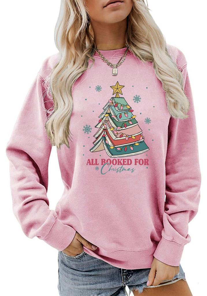 Christmas Letter Fun Print Casual Round Neck Hoodie
