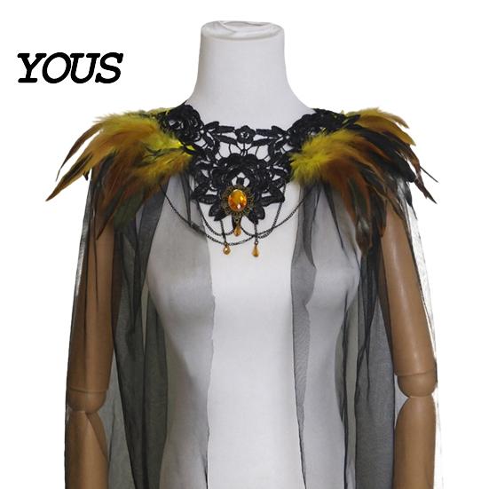 Feather Cape for Halloween Gothic Cloak Men Women, Tulle with Women's Party Wrap Shawl Shrug Shoulder Witch Cosplay Costume, Stage Performance Collar