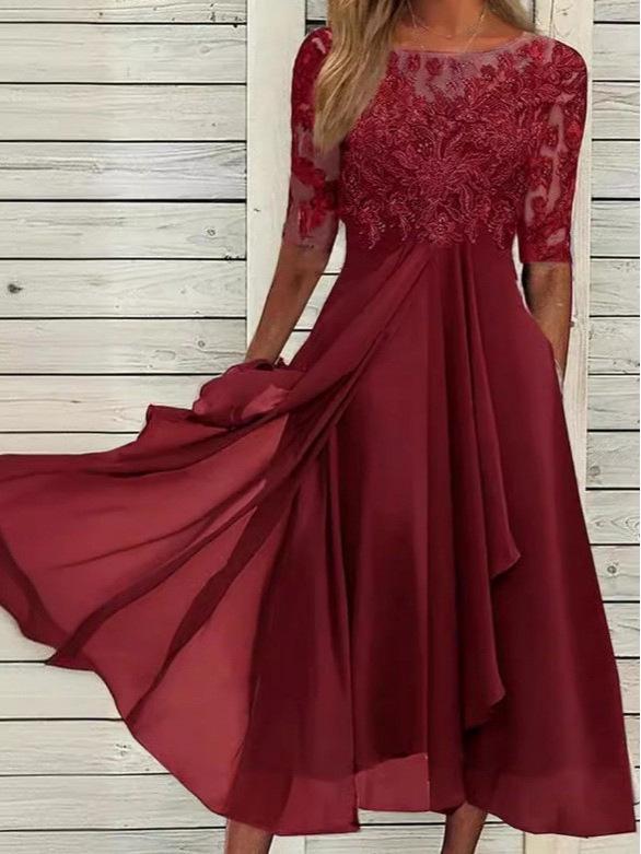 Elegancka wieczorowa suknia patchworkowa z koronką i podkreślającą talię fasonem dla kobiet