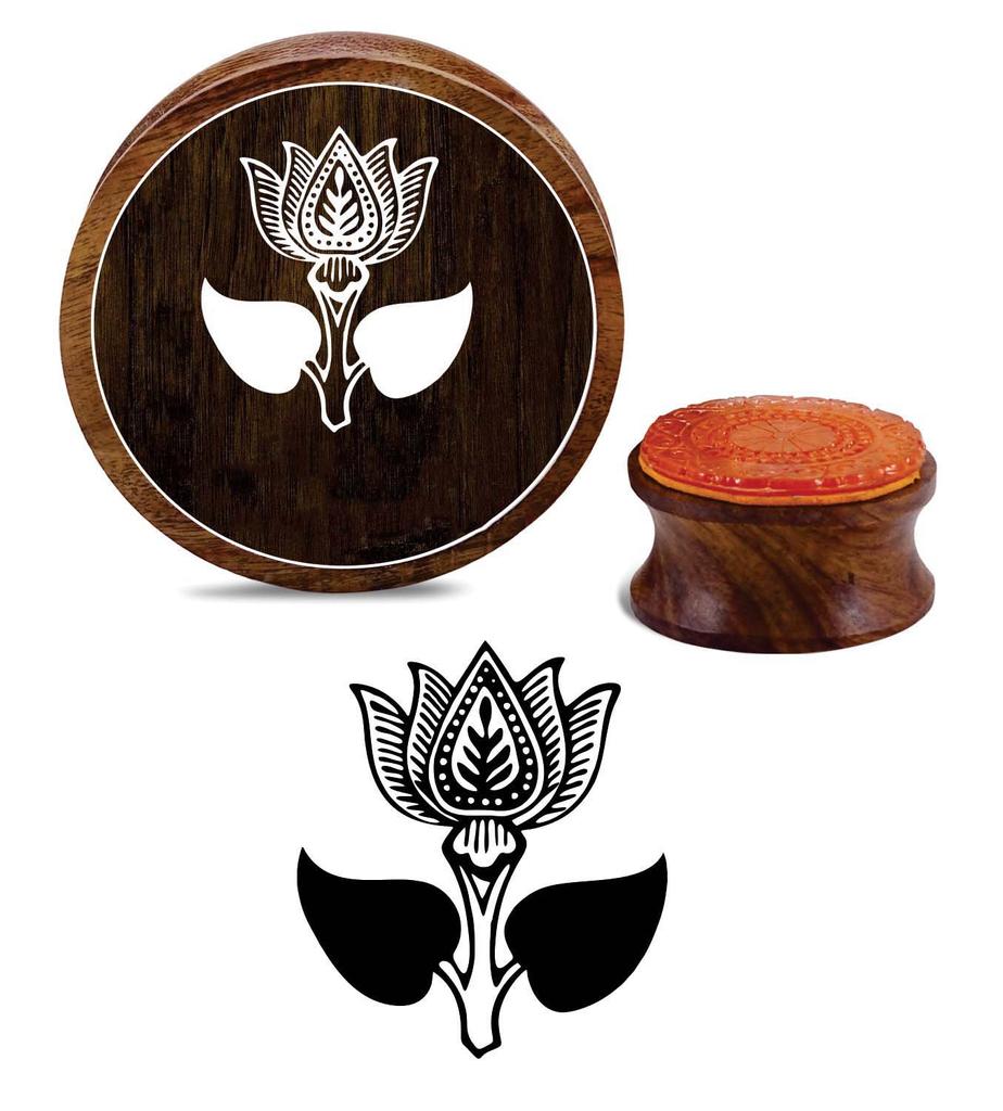 Printtoo Lotus Flower Design Wooden Rubber Stamp Scrap-Booking Brown Round Block-2