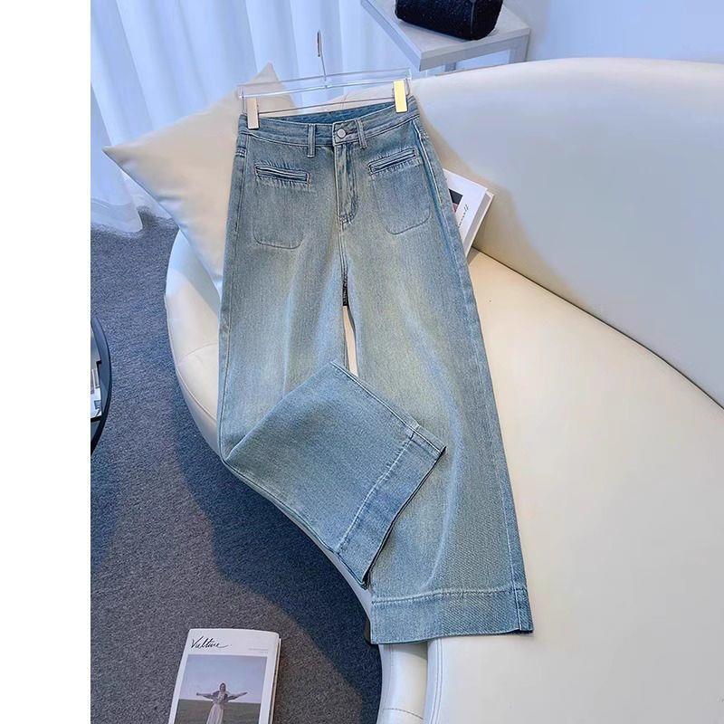 

Women s Retro Distressed Washed High-Waisted Straight-Leg Jeans (2026 Spring Collection) - Loose, Slimming, Nine-Tenth Length. L for 53-60 kg