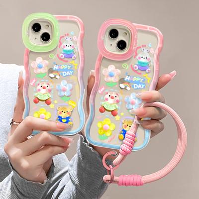 Bear and Rabbit Flower Doll Lanyard Suitable for Apple 16promax Mobile Phone Case Vivox200 Bracket 15 Cute 13 Women